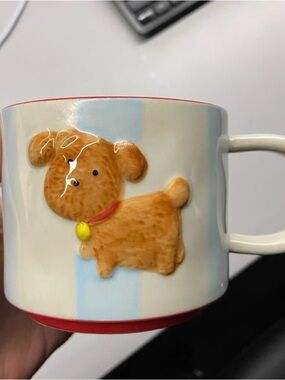 Cute Cream Ceramic Dog Mug with Brown Raised Puppy Design
